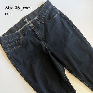 Size 36 Lularoe jeans, dark blue with orange thread, no distressing (168)